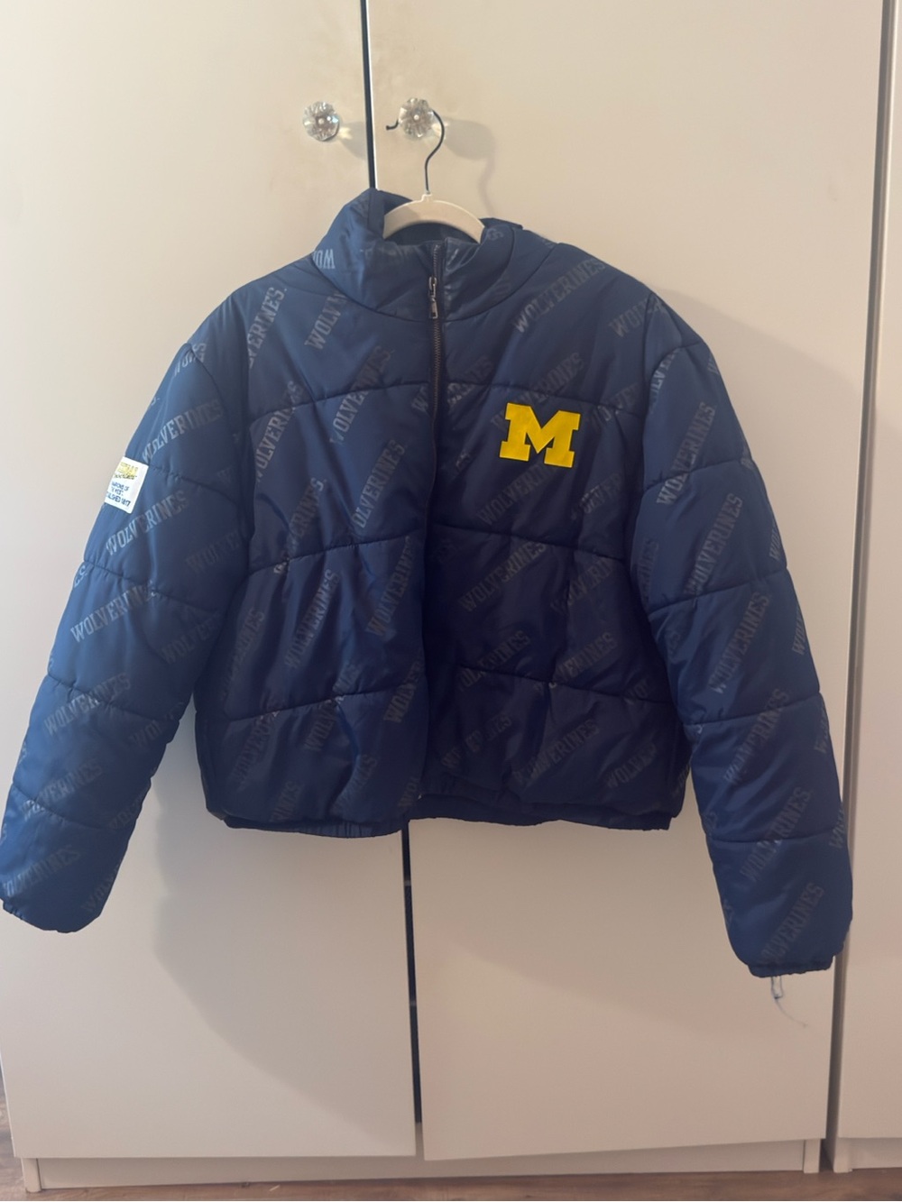 University of Michigan Navy Puffer Jacket with Maize 'M' Patch